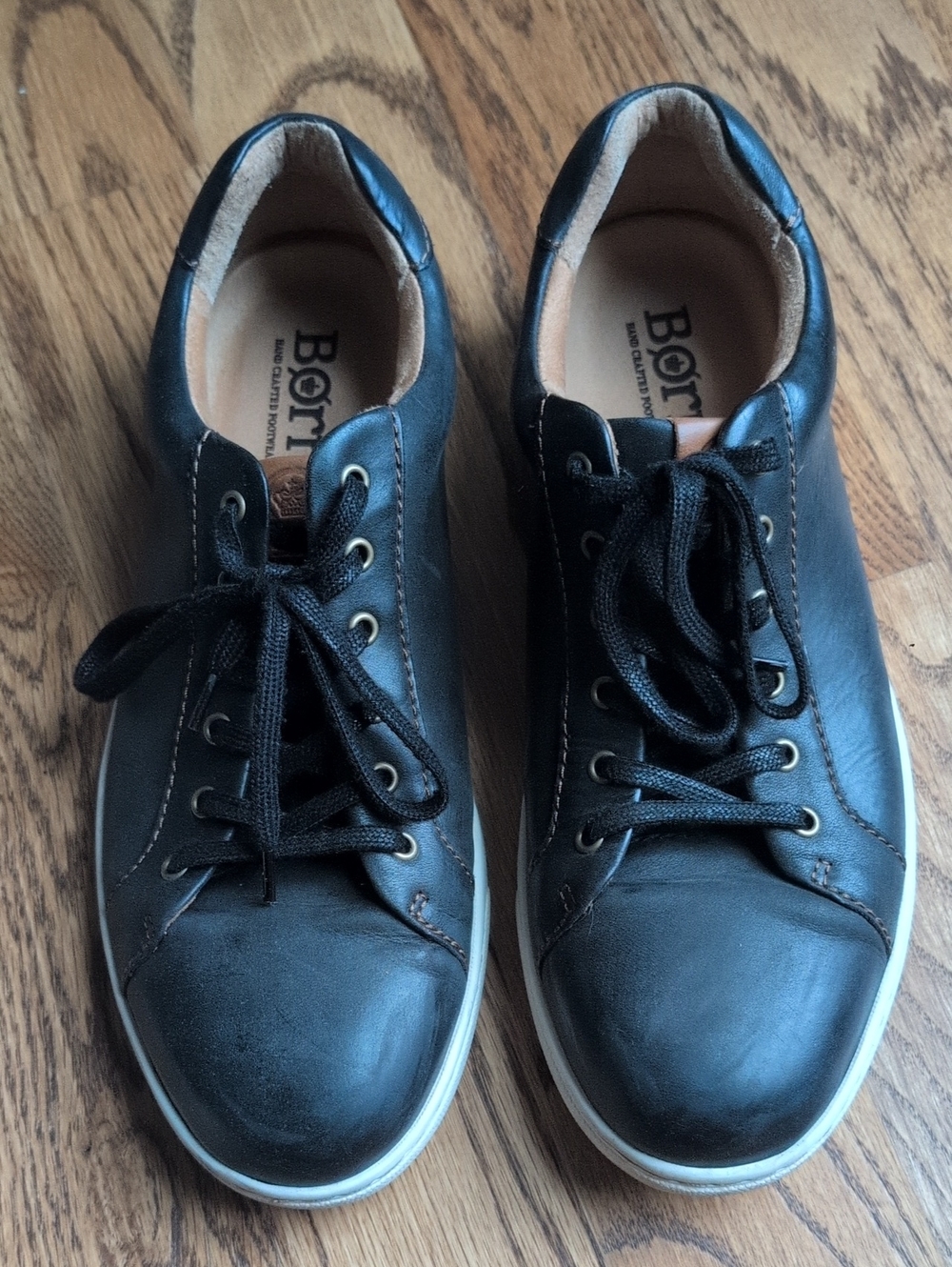 Born Black Leather Men's Casual Lace-Up Sneakers, Size 10